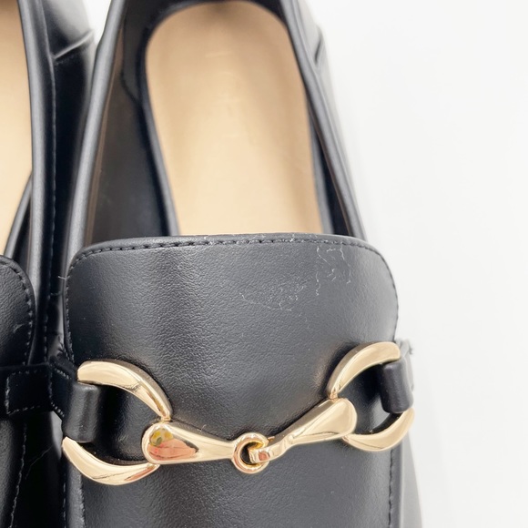 LOFT Horsebit Loafers Black Faux Leather Gold Hardware Shoes Women's Size 8.5 - Picture 6 of 11